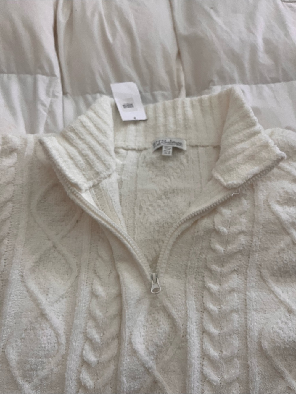 P.J. Salvage Cream Cable-Knit Half-Zip Sweater